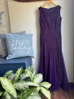 Miusol Purple Sequin Lace Evening Wedding Dress